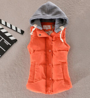 Women Fashion Waistcoat Hooded Thick Warm Down Cotton Wool Collar Vest Female Large Size Jacket&Outerwear BN293