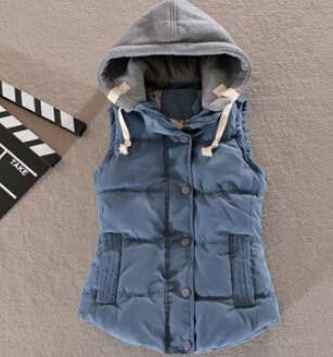 Women Fashion Waistcoat Hooded Thick Warm Down Cotton Wool Collar Vest Female Large Size Jacket&Outerwear BN293