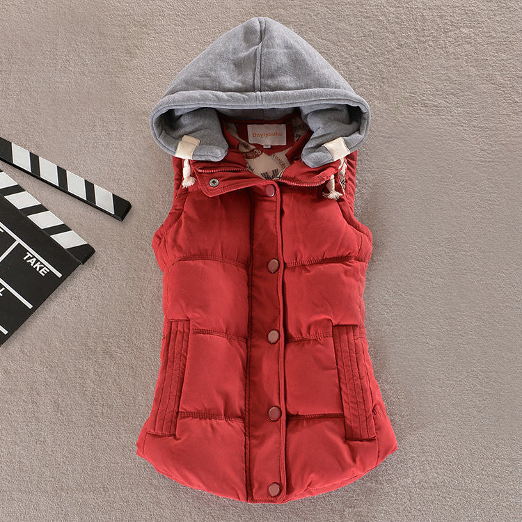 Women Fashion Waistcoat Hooded Thick Warm Down Cotton Wool Collar Vest Female Large Size Jacket&Outerwear BN293
