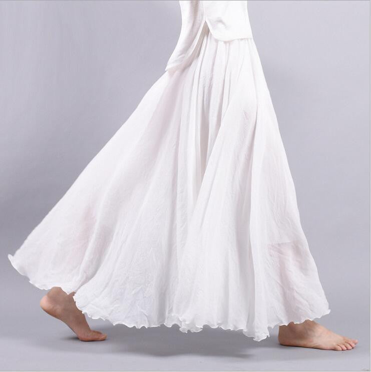 Women Linen Cotton Long Skirts Elastic Waist Pleated Literary style Vintage Skirts