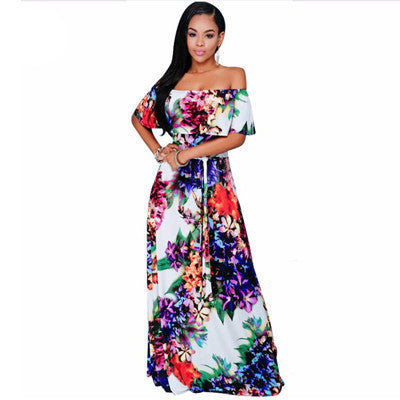 Online discount shop Australia - Fall Summer Ruffle Off Shoulder Maxi Dress Robe Sexy Party Dresses Backless Slim Elegant Vintage Floral Bodycon Long Dress