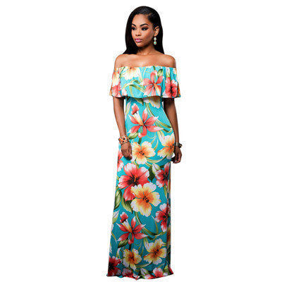 Online discount shop Australia - Fall Summer Ruffle Off Shoulder Maxi Dress Robe Sexy Party Dresses Backless Slim Elegant Vintage Floral Bodycon Long Dress