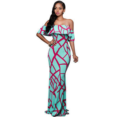 Online discount shop Australia - Fall Summer Ruffle Off Shoulder Maxi Dress Robe Sexy Party Dresses Backless Slim Elegant Vintage Floral Bodycon Long Dress