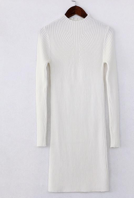 Women Winter Dresses Black Red Warm Sweater Dress Turtleneck Long Sleeve Skinny Split Pencil Knitted Office Dress