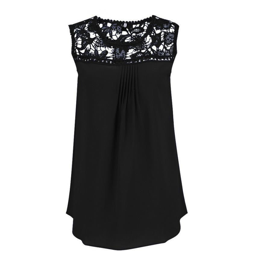 Women Lace Splice Chiffon Vest Top Sleeveless Blouse Tank Tops
