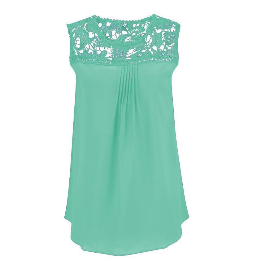 Women Lace Splice Chiffon Vest Top Sleeveless Blouse Tank Tops