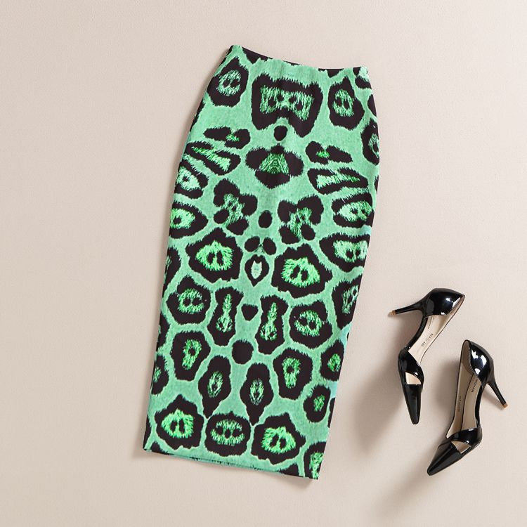Pencil Skirt Women High Waist Vintage Elegant Bodycon Green/Camel Leopard Print Midi Skirts Female