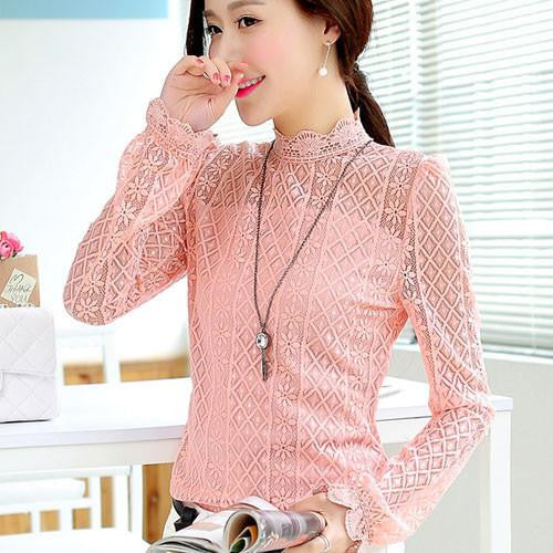 lace shirt Women long sleeve Chiffon Blouse Women lace tops 95B 30