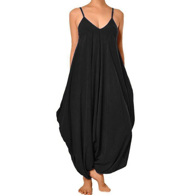 Women's V Neck Loose Fit Party Siamese suspenders wide leg pants
