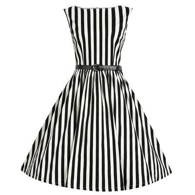 Women White Black Striped Dresses Sleeveless Slim A-Line Dresses Summer Daily Formal Work Dresses