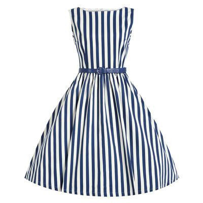 Women White Black Striped Dresses Sleeveless Slim A-Line Dresses Summer Daily Formal Work Dresses