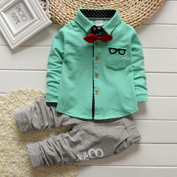 Baby Boy girls Clothing Sets children Bow tie T-shirts glasses cartoon+ pants kids cotton cardigan two piece suit - CelebritystyleFashion.com.au online clothing shop australia