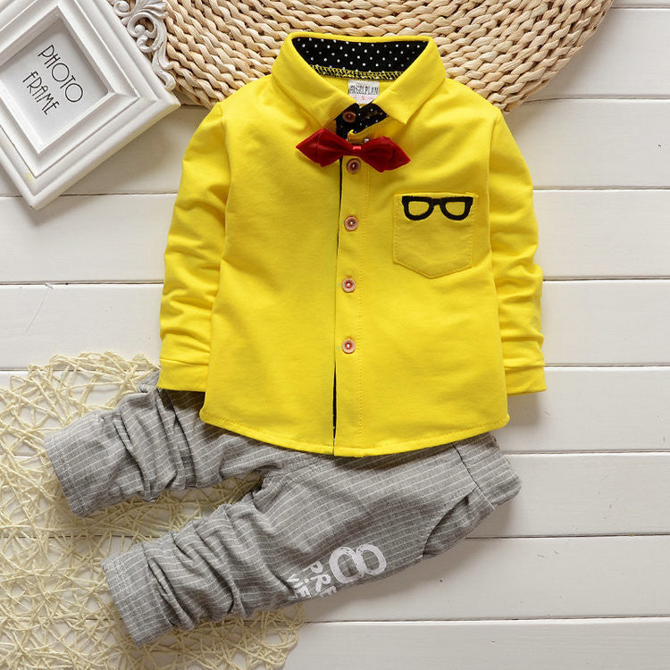 Baby Boy girls Clothing Sets children Bow tie T-shirts glasses cartoon+ pants kids cotton cardigan two piece suit - CelebritystyleFashion.com.au online clothing shop australia