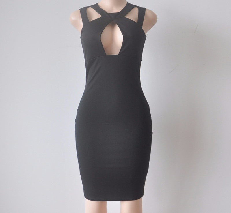 Party Dress White Slim High Neck Cross Criss Bandage Dress Pencil Dress Club Bodycon Dress