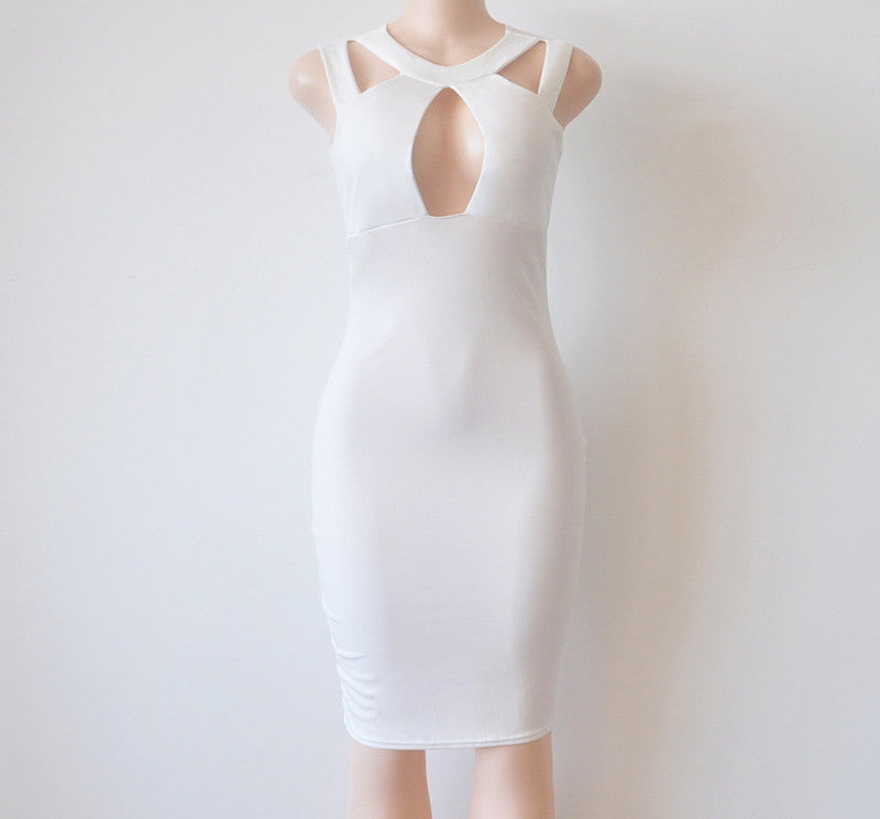 Party Dress White Slim High Neck Cross Criss Bandage Dress Pencil Dress Club Bodycon Dress