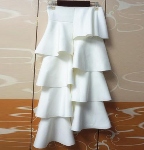 Online discount shop Australia - Cake Skirt Space Cotton Women Ruffles Maxi Dress Irregular Casual Solid Color Long Skirt