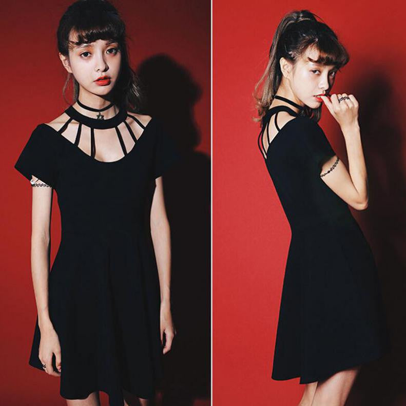 Club Dress Women Black Casual Punk Rock Hip Hop Dress Women Short Sleeve Gothic Clubwear Dresses
