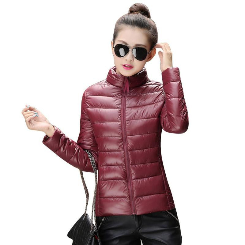 Online discount shop Australia - 8 Colors Women Warm Ultra Light Cotton Blend Long Sleeve Zipper Jacket Outwear Coat LH12