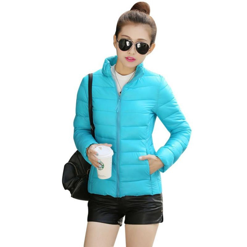 Online discount shop Australia - 8 Colors Women Warm Ultra Light Cotton Blend Long Sleeve Zipper Jacket Outwear Coat LH12