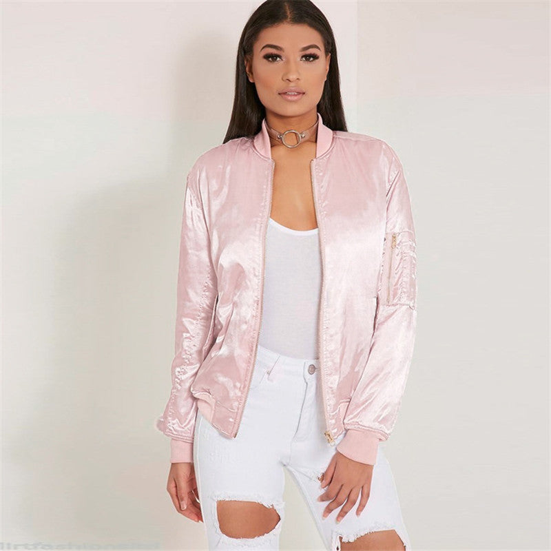 Online discount shop Australia - Bomber Jacket Pink Women Basic Coats Zipper  Outerwear Jaqueta Coat Chaquetas  A846