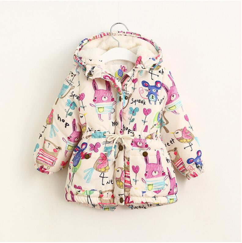 Jackets & Coats Girls Graffiti Parkas Hooded Baby Girl Warm Outerwear Cartoon Animal Children's Jacket