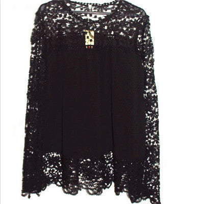 Online discount shop Australia - 5XL push size Women Chiffon Blouses Fashion Lace long Sleeve Shirt Crochet Tops XXXL