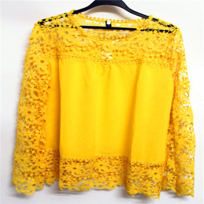 Online discount shop Australia - 5XL push size Women Chiffon Blouses Fashion Lace long Sleeve Shirt Crochet Tops XXXL