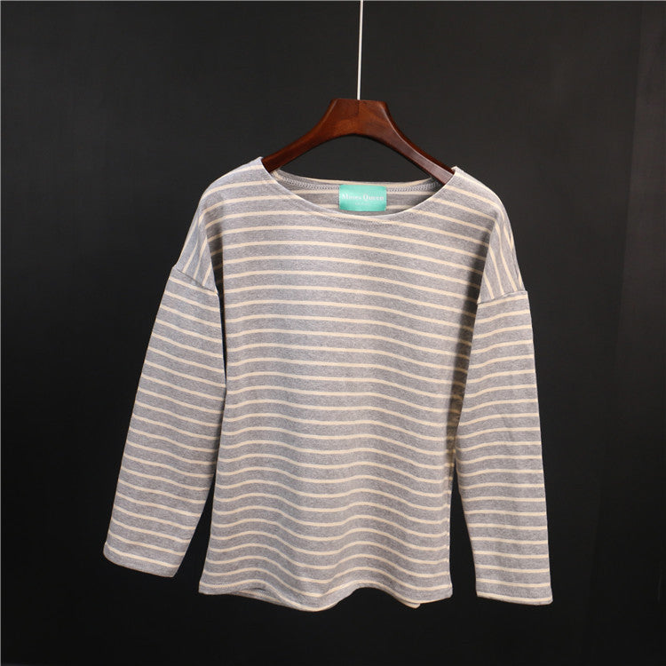 Online discount shop Australia - Ladies Casual Shirt Women's Red White Striped 3/4 sleeve  Tops For Woman Crew Neck Bottoming Tee Shirt 11 Colors