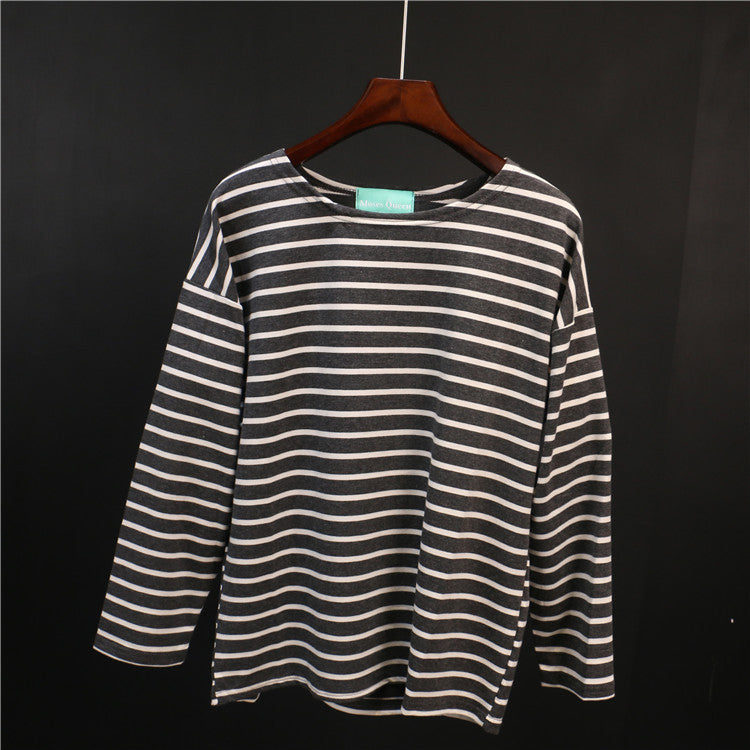 Online discount shop Australia - Ladies Casual Shirt Women's Red White Striped 3/4 sleeve  Tops For Woman Crew Neck Bottoming Tee Shirt 11 Colors