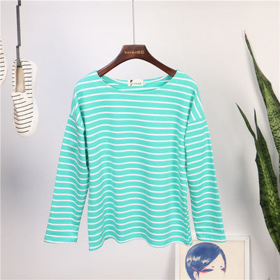 Online discount shop Australia - Ladies Casual Shirt Women's Red White Striped 3/4 sleeve  Tops For Woman Crew Neck Bottoming Tee Shirt 11 Colors