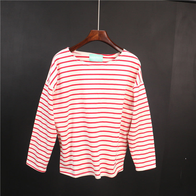 Online discount shop Australia - Ladies Casual Shirt Women's Red White Striped 3/4 sleeve  Tops For Woman Crew Neck Bottoming Tee Shirt 11 Colors