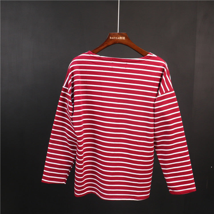 Online discount shop Australia - Ladies Casual Shirt Women's Red White Striped 3/4 sleeve  Tops For Woman Crew Neck Bottoming Tee Shirt 11 Colors
