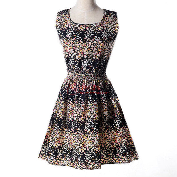 Online discount shop Australia - 20 Styles Women casual Bohemian floral leopard sleeveless vest printed beach chiffon dress