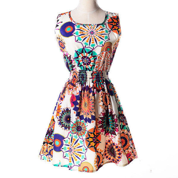 Online discount shop Australia - 20 Styles Women casual Bohemian floral leopard sleeveless vest printed beach chiffon dress