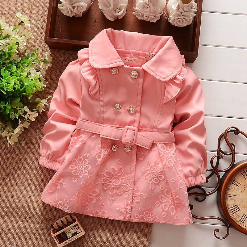 Girls Double Breasted Cardigan Infant baby kids Lace Coat Children Outwear Coats Belt Trench S1309 - CelebritystyleFashion.com.au online clothing shop australia