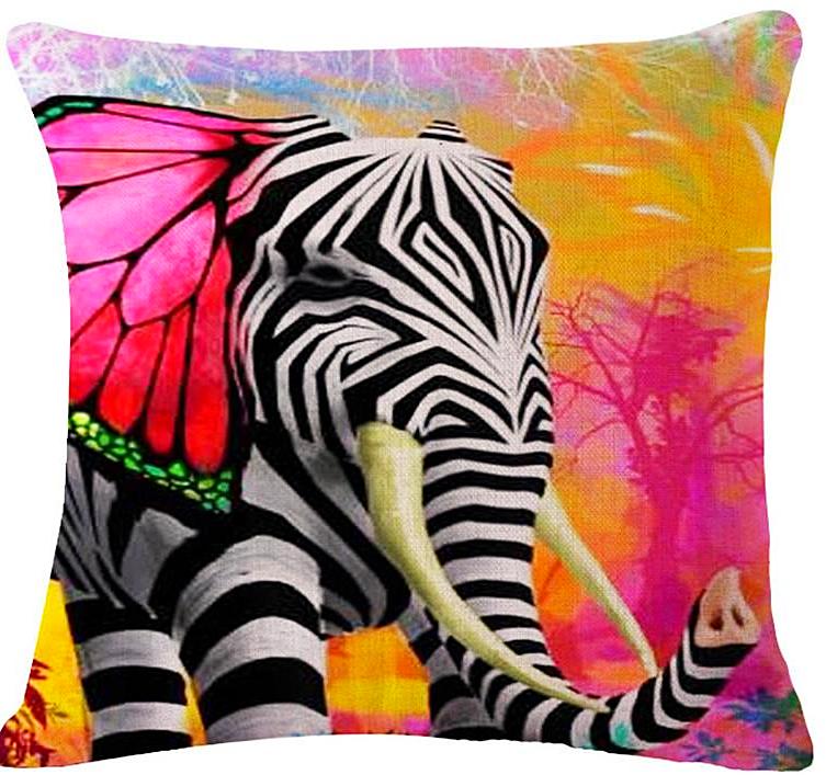 Online discount shop Australia - Fashion Colorful Elephant Printed Modern Minimalist Linen Cotton Cushion For Sofa Home Decorative Pillow Throw