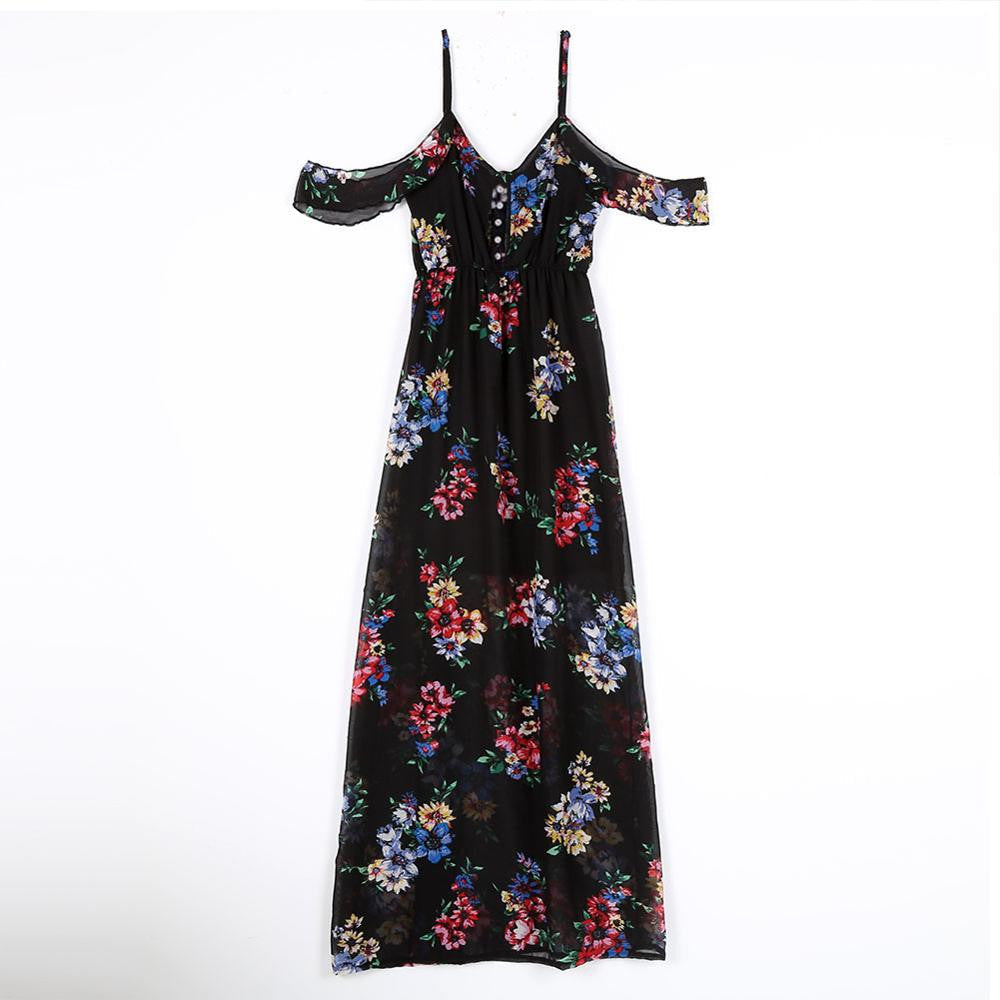 Off Shoulder Summer Boho Beach dress casual Sleeveless Chiffon Women Maxi Retro Floral Print Evening Long Party Dresses