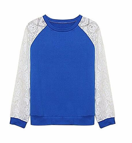 Online discount shop Australia - Fshion Women Patchwork White Lace Hoodies Long Sleeve Outerwear Pullover Sweatshirt Top