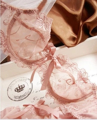 Underwear set thin female sexy push up ultra-thin transparent lace bra sexy lingerie bra and panty set