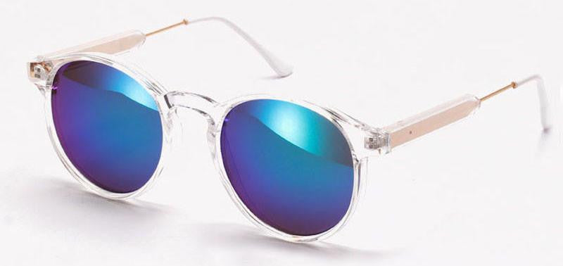 Strong Round Sunglasses Brand Women Keyhole Sun Glasses Transparent Frame Men Eyewear Mirror Lens Coating UV400