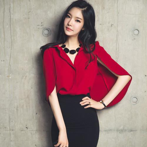 womens tops fashion Elegant Formal Women Top Blouses Cape Shirts Casual Work Wear ladies Chiffon Blouse