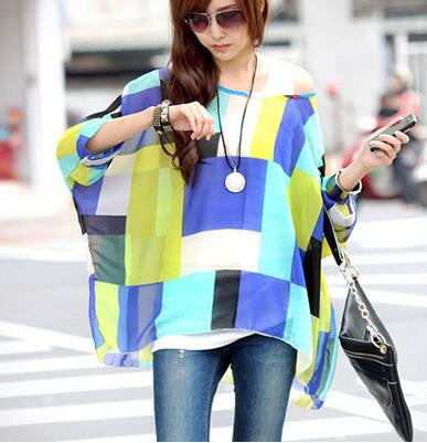 Online discount shop Australia - Blouse Shirt New Style Women Chiffon Tops Plus Size Women's Batwing Sleeve Print Casual Shirts