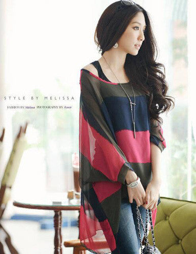 Online discount shop Australia - Blouse Shirt New Style Women Chiffon Tops Plus Size Women's Batwing Sleeve Print Casual Shirts