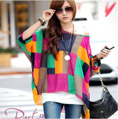 Online discount shop Australia - Blouse Shirt New Style Women Chiffon Tops Plus Size Women's Batwing Sleeve Print Casual Shirts