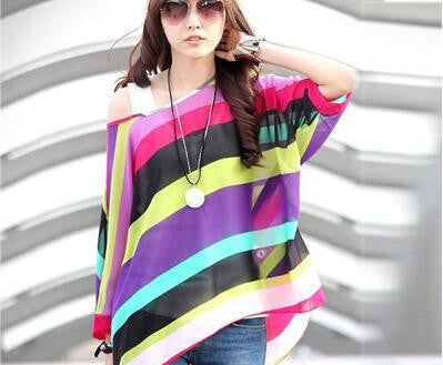 Online discount shop Australia - Blouse Shirt New Style Women Chiffon Tops Plus Size Women's Batwing Sleeve Print Casual Shirts