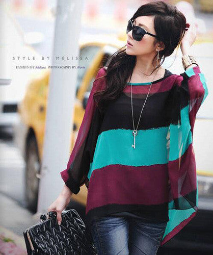 Online discount shop Australia - Blouse Shirt New Style Women Chiffon Tops Plus Size Women's Batwing Sleeve Print Casual Shirts