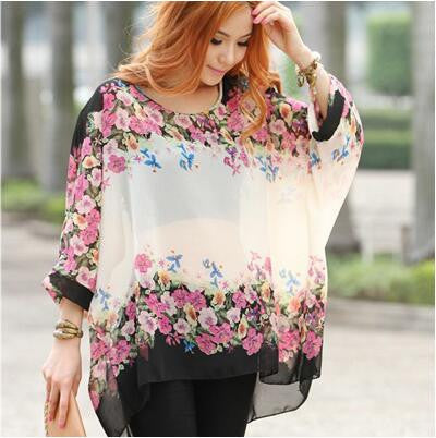 Online discount shop Australia - Blouse Shirt New Style Women Chiffon Tops Plus Size Women's Batwing Sleeve Print Casual Shirts