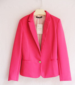 Women's Basic Suits Candy Color Casual Slim Foldable Sleeve Ladies One Button Jackets Cardigan Coats 6 Colors