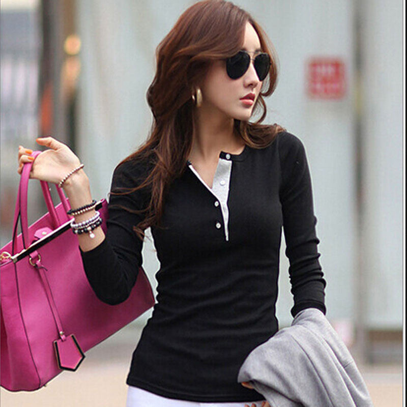 Online discount shop Australia - 5 Colors Women Long Sleeve Cotton Shirt Slim Ladies Tops Blouse Sweater