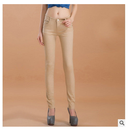 Online discount shop Australia - female slim show thin candycolor pencil denim pants / women's solid color casual carry buttock jeans